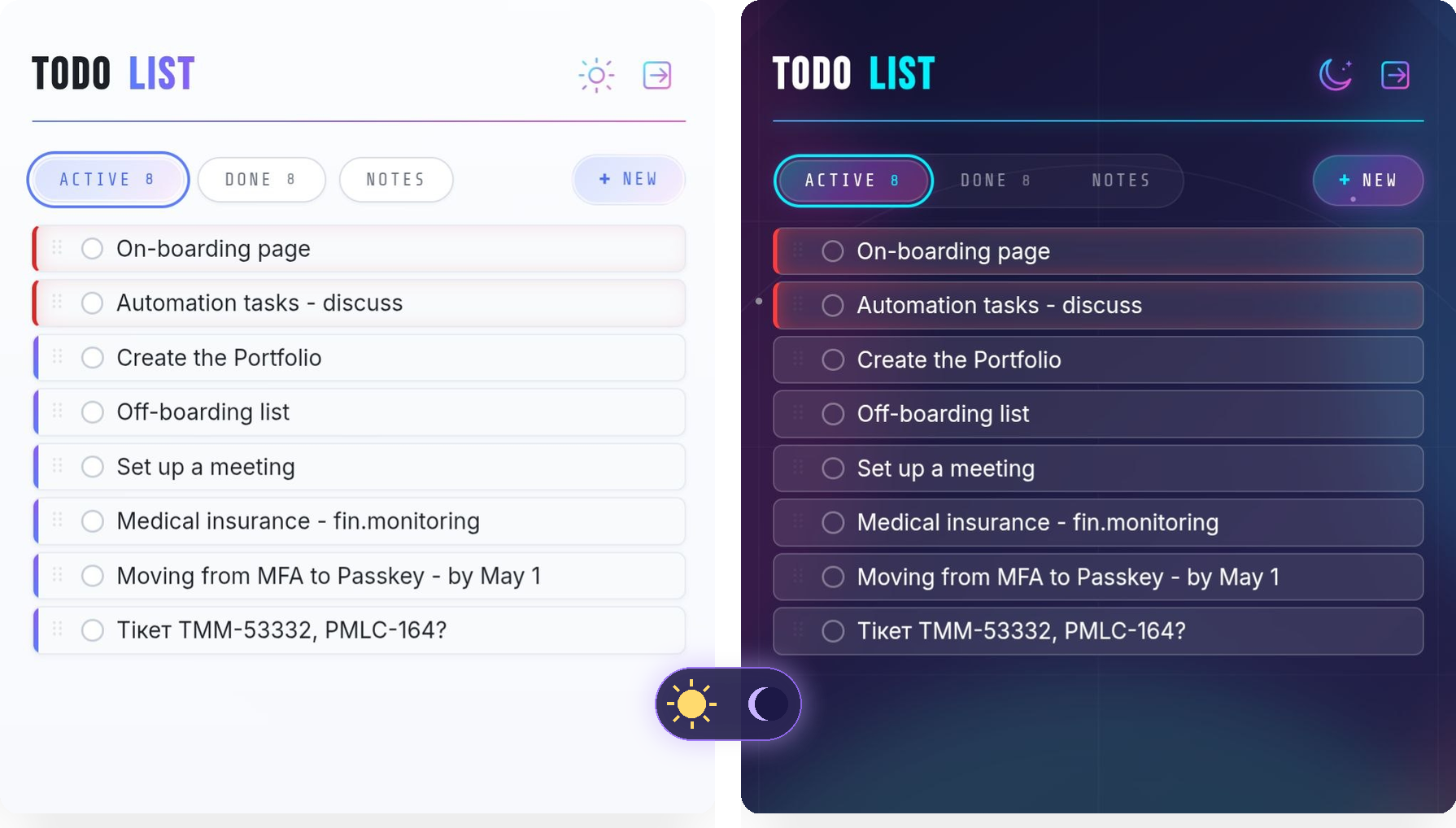 TODO List — light and dark themes with toggle
